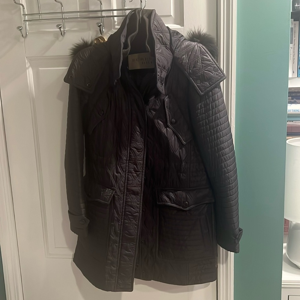 Burberry Brit mid-weight parka with genuine fox fur trim on hood!